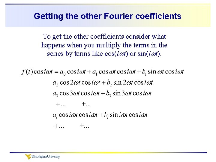 Getting the other Fourier coefficients To get the other coefficients consider what happens when