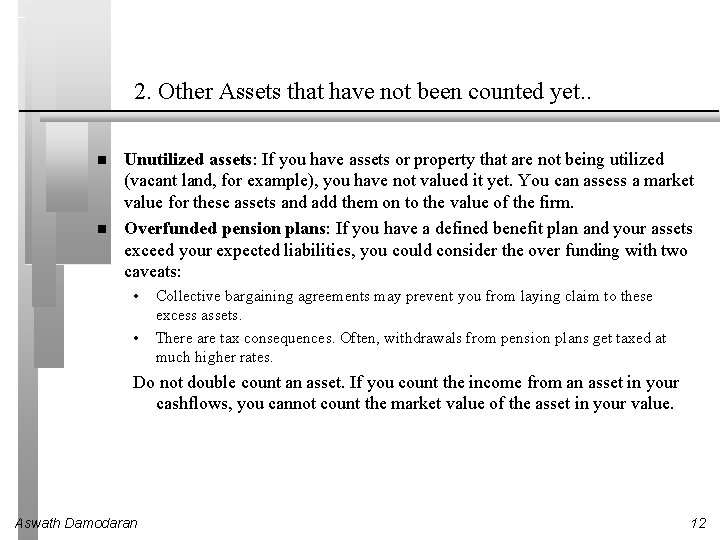 2. Other Assets that have not been counted yet. . Unutilized assets: If you