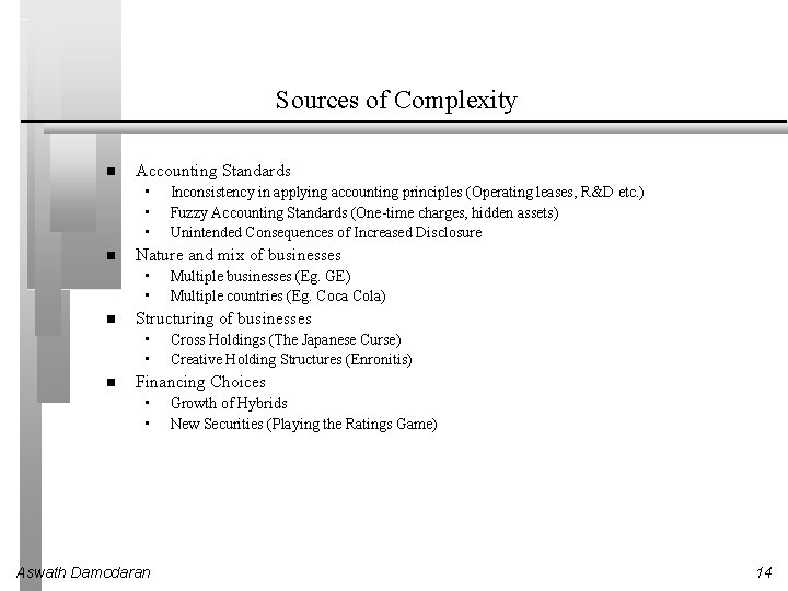 Sources of Complexity Accounting Standards • • • Nature and mix of businesses •