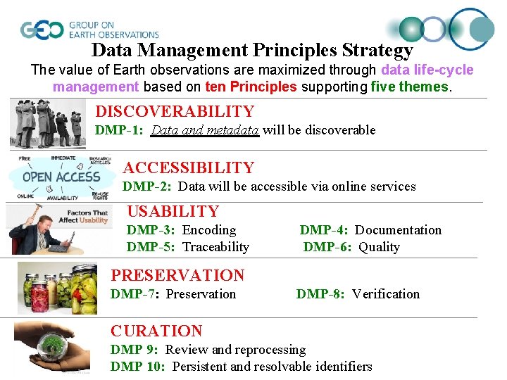 Data Management Principles Strategy The value of Earth observations are maximized through data life-cycle