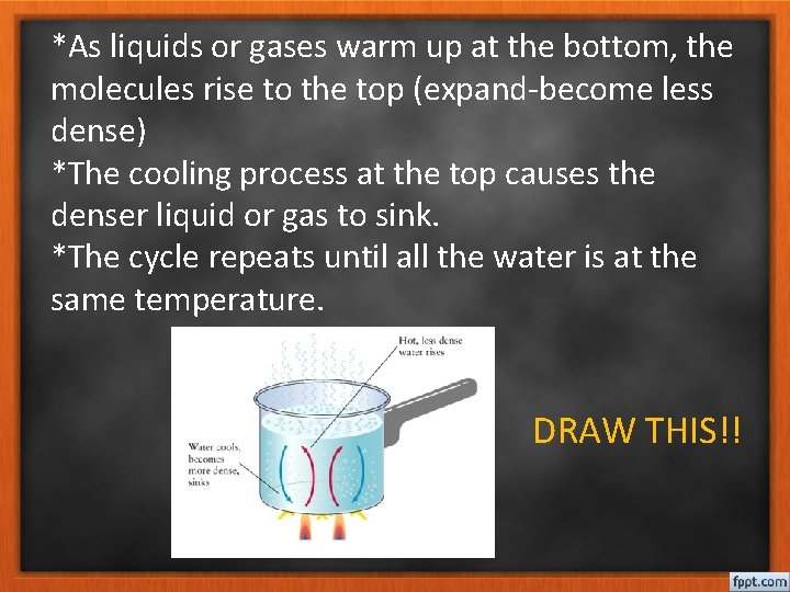 *As liquids or gases warm up at the bottom, the molecules rise to the