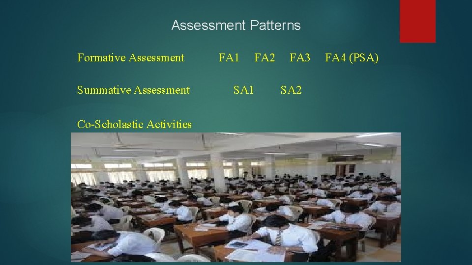 Assessment Patterns Formative Assessment Summative Assessment Co-Scholastic Activities FA 1 FA 2 SA 1