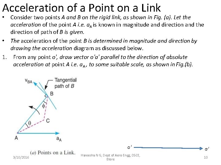 Acceleration of a Point on a Link • Consider two points A and B