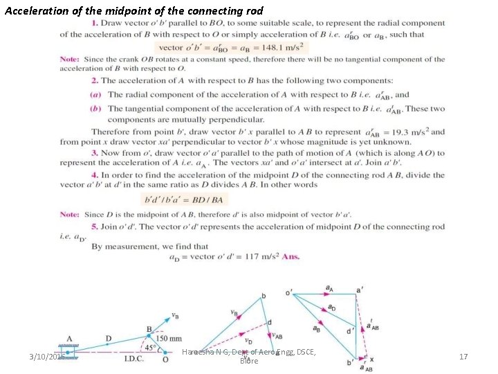 Acceleration of the midpoint of the connecting rod 3/10/2016 Hareesha N G, Dept of