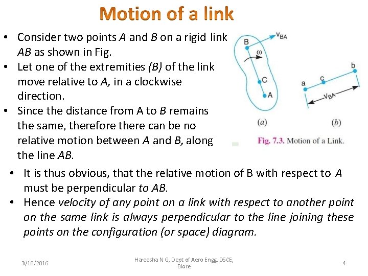  • Consider two points A and B on a rigid link AB as