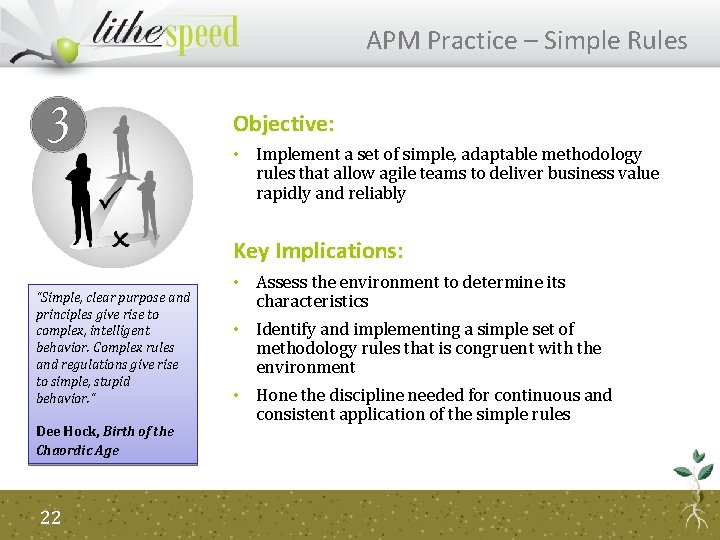 APM Practice – Simple Rules Objective: • Implement a set of simple, adaptable methodology