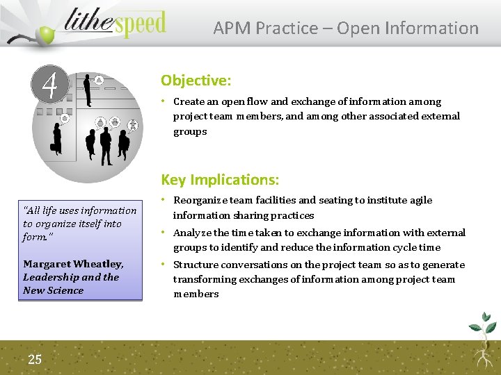 APM Practice – Open Information Objective: • Create an open flow and exchange of