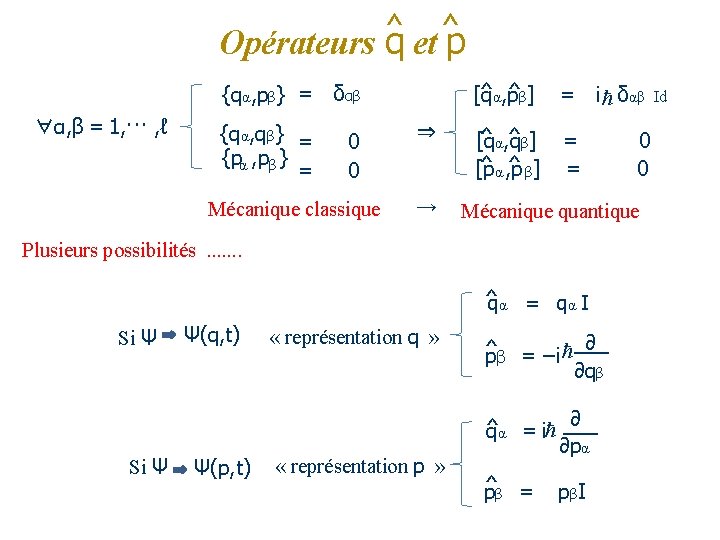 ^ ^ Opérateurs q et p ∀α, β = 1, ··· , ℓ {qα,