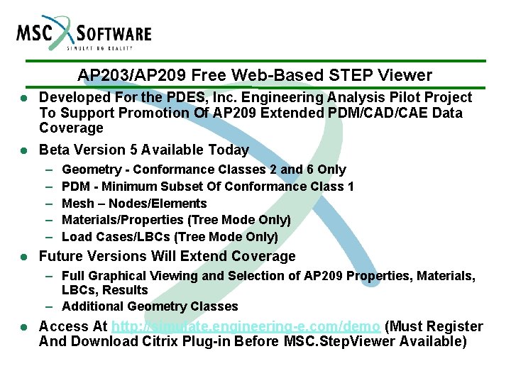 AP 203/AP 209 Free Web-Based STEP Viewer l Developed For the PDES, Inc. Engineering