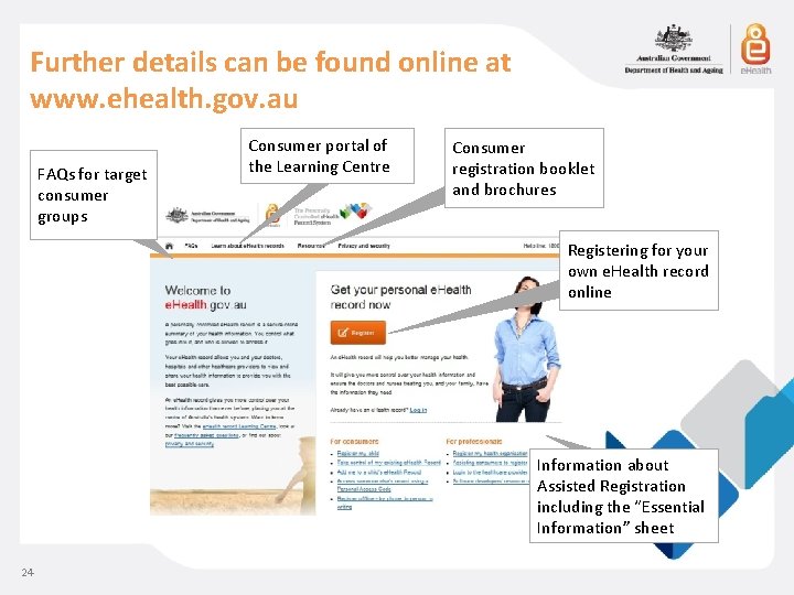 Further details can be found online at www. ehealth. gov. au FAQs for target