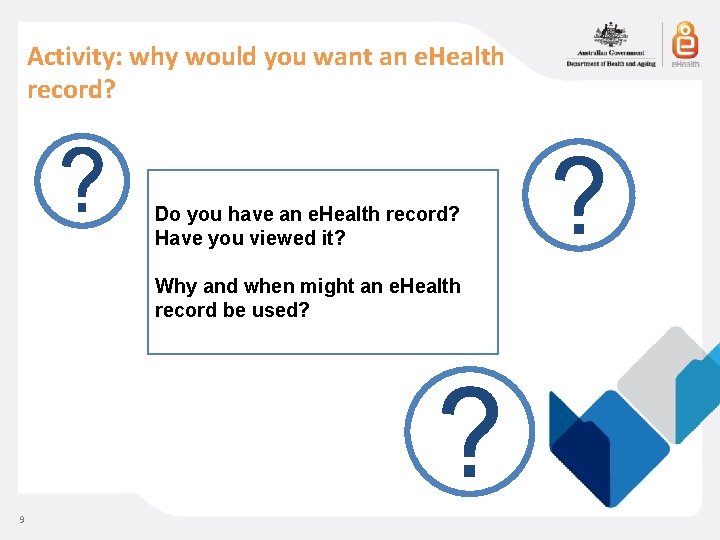 Activity: why would you want an e. Health record? Do you have an e.