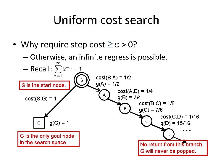 Uniform cost search • Why require step cost > 0? – Otherwise, an infinite