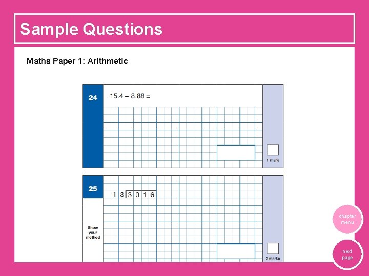 Sample Questions Maths Paper 1: Arithmetic chapter menu next page 