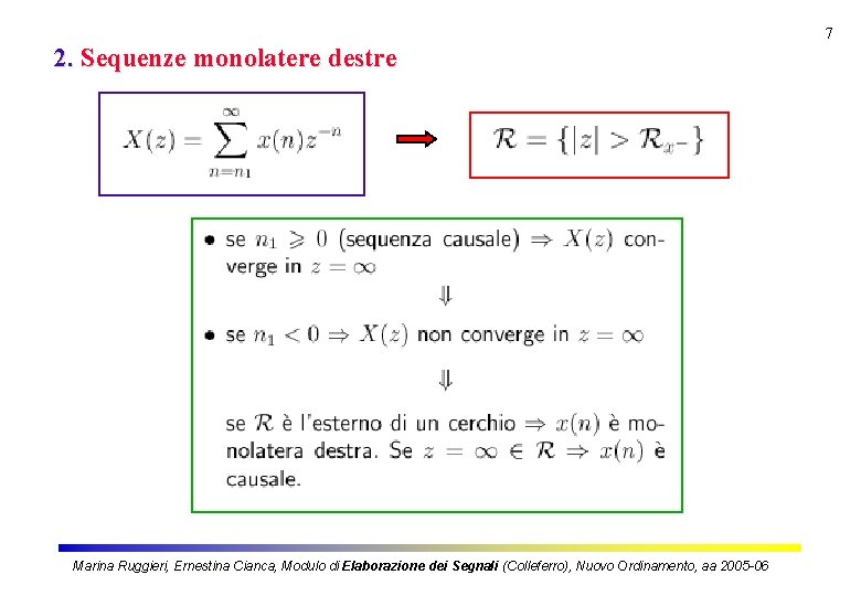 7 2. Sequenze monolatere destre Marina Ruggieri, Ernestina Cianca, Modulo di Elaborazione dei Segnali