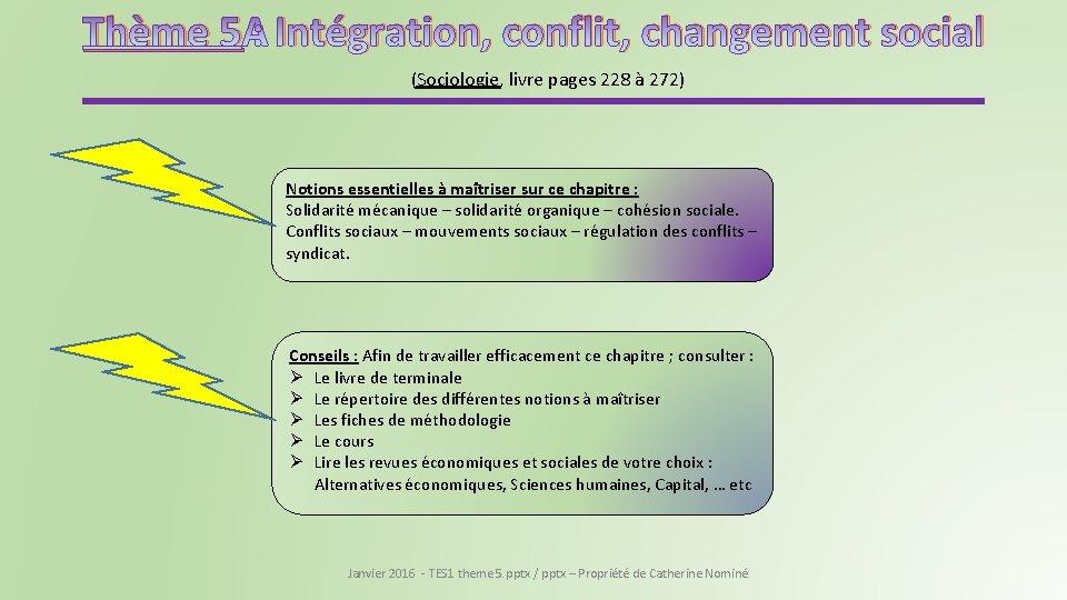 Thème 5 : Intégration, conflit, changement social (Sociologie, livre pages 228 à 272) Notions