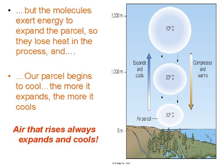  • …but the molecules exert energy to expand the parcel, so they lose