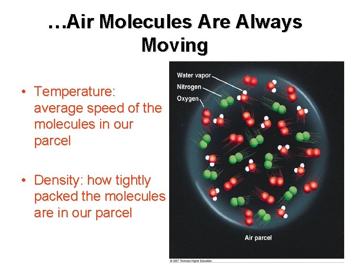 …Air Molecules Are Always Moving • Temperature: average speed of the molecules in our