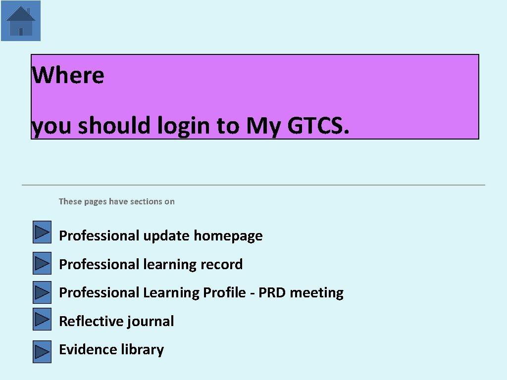 Where you should login to My GTCS. These pages have sections on Professional update