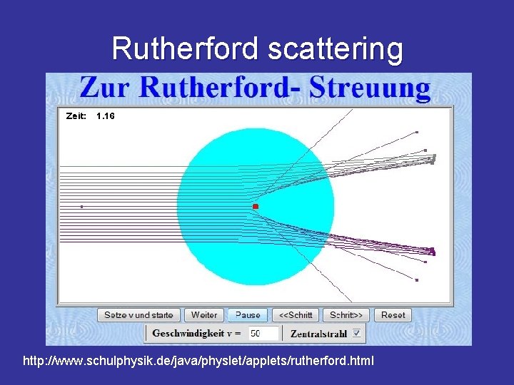 Rutherford scattering http: //www. schulphysik. de/java/physlet/applets/rutherford. html 