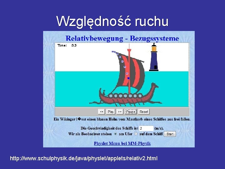 Względność ruchu http: //www. schulphysik. de/java/physlet/applets/relativ 2. html 