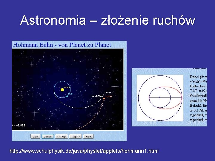 Astronomia – złożenie ruchów http: //www. schulphysik. de/java/physlet/applets/hohmann 1. html 