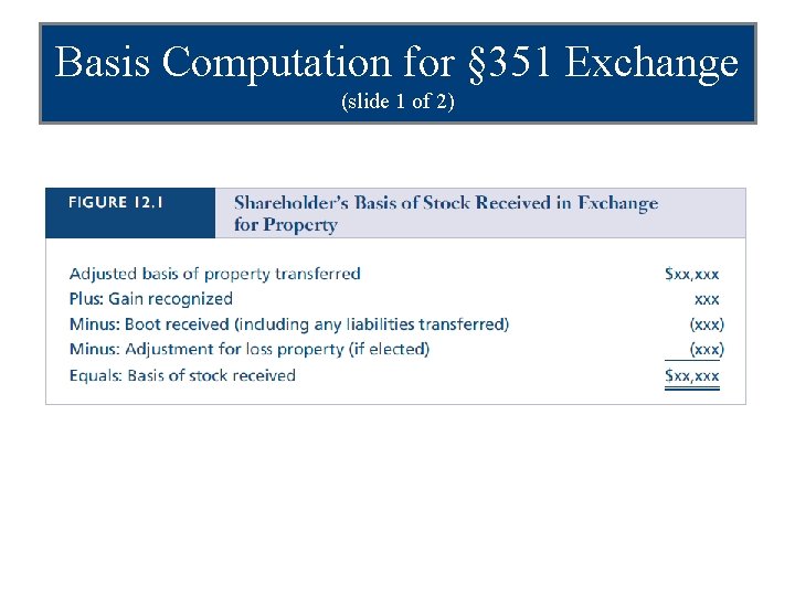 Basis Computation for § 351 Exchange (slide 1 of 2) 