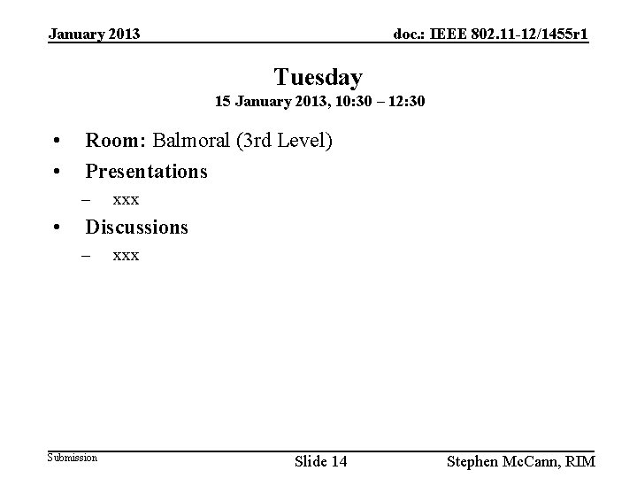 January 2013 doc. : IEEE 802. 11 -12/1455 r 1 Tuesday 15 January 2013,