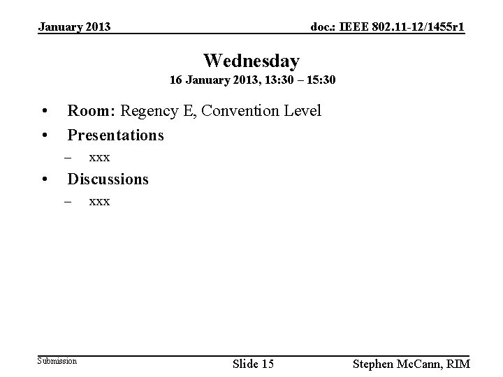 January 2013 doc. : IEEE 802. 11 -12/1455 r 1 Wednesday 16 January 2013,
