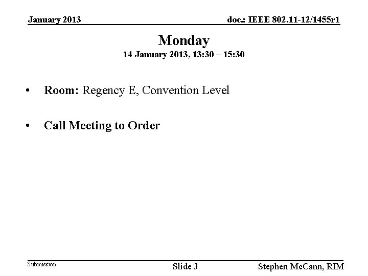 January 2013 doc. : IEEE 802. 11 -12/1455 r 1 Monday 14 January 2013,