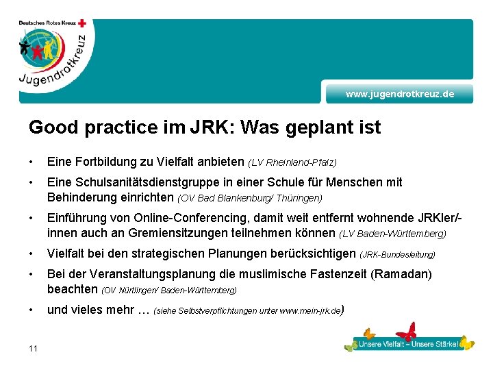 www. jugendrotkreuz. de Good practice im JRK: Was geplant ist • Eine Fortbildung zu