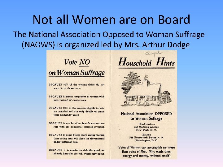 Not all Women are on Board The National Association Opposed to Woman Suffrage (NAOWS)