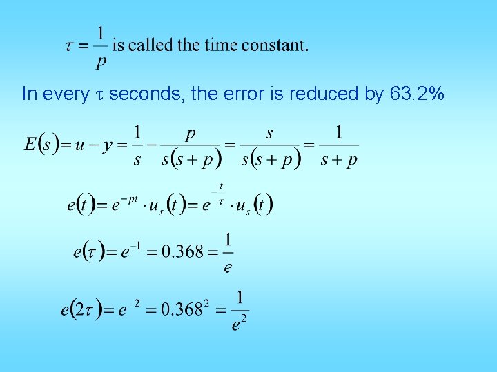 In every τ seconds, the error is reduced by 63. 2% 