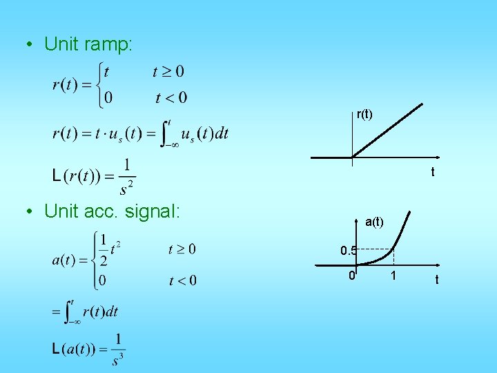  • Unit ramp: r(t) t • Unit acc. signal: a(t) 0. 5 0