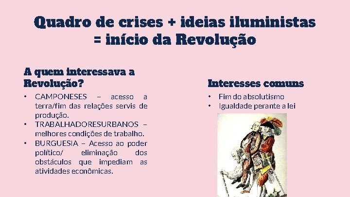 Quadro de crises + ideias iluministas = início da Revolução A quem interessava a
