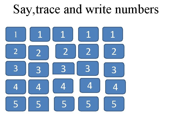 Say, trace and write numbers 1 1 1 2 2 2 3 3 3