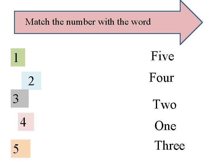 Match the number with the word Five 1 2 3 Two 4 5 Four