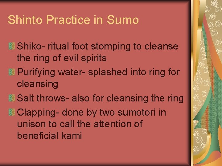 Shinto Practice in Sumo Shiko- ritual foot stomping to cleanse the ring of evil Shinto Practice in Sumo Shiko- ritual foot stomping to cleanse the ring of evil