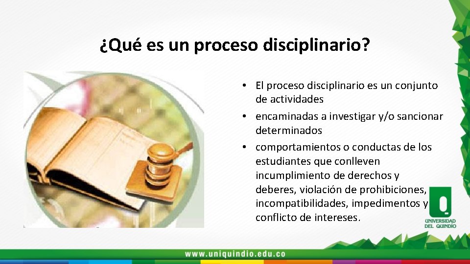 ¿Qué es un proceso disciplinario? • El proceso disciplinario es un conjunto de actividades