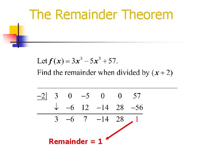 The Remainder Theorem Remainder = 1 