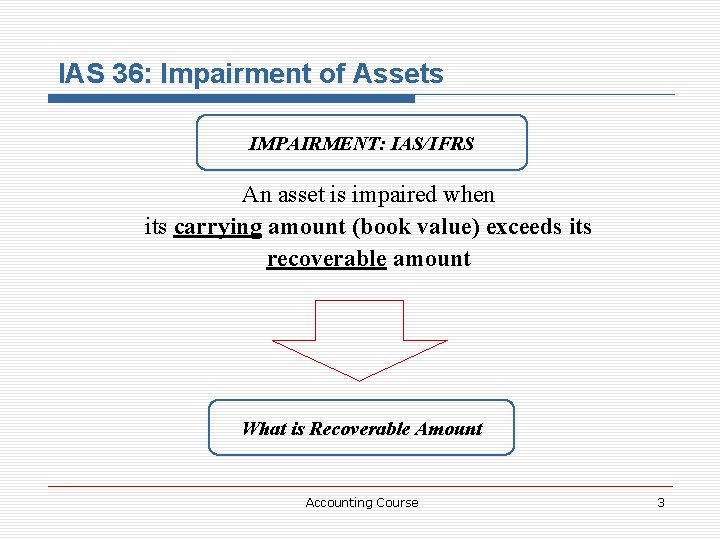 IAS 36: Impairment of Assets IMPAIRMENT: IAS/IFRS An asset is impaired when its carrying