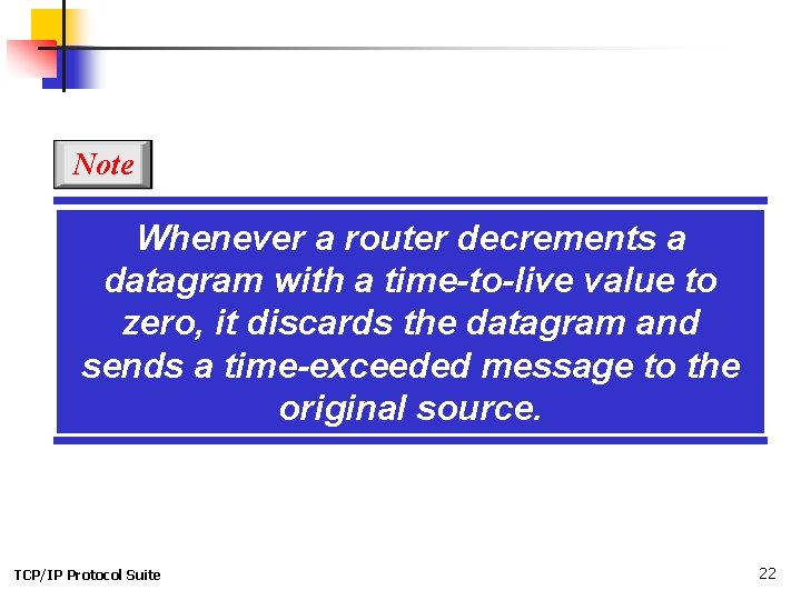 Note Whenever a router decrements a datagram with a time-to-live value to zero, it