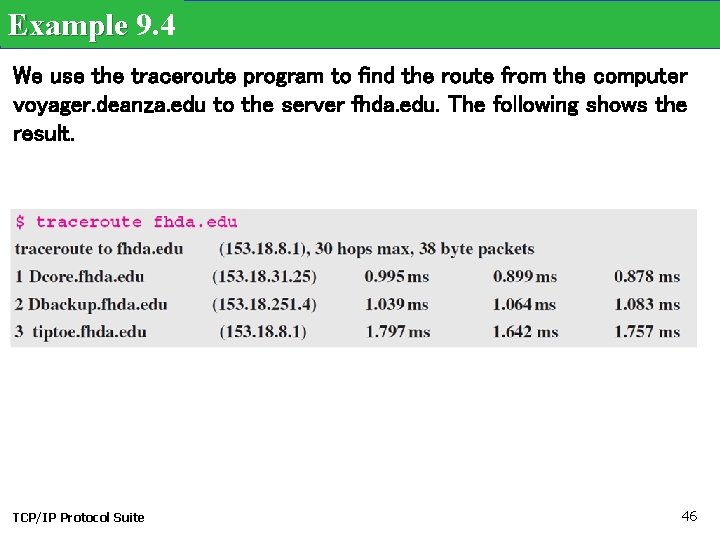 Example 9. 4 We use the traceroute program to find the route from the