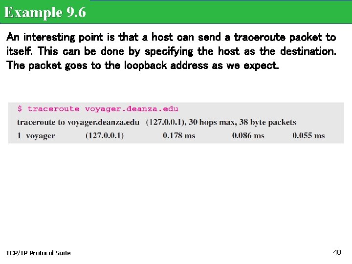 Example 9. 6 An interesting point is that a host can send a traceroute