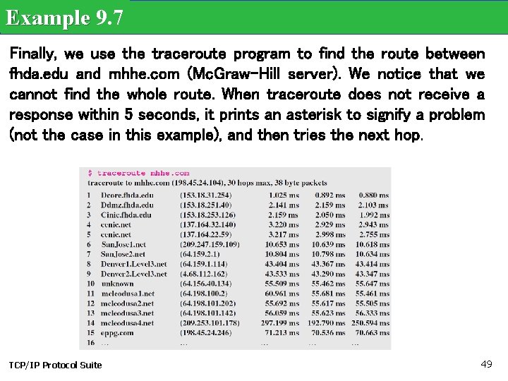 Example 9. 7 Finally, we use the traceroute program to find the route between