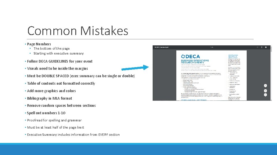 Common Mistakes • Page Numbers • The bottom of the page • Starting with