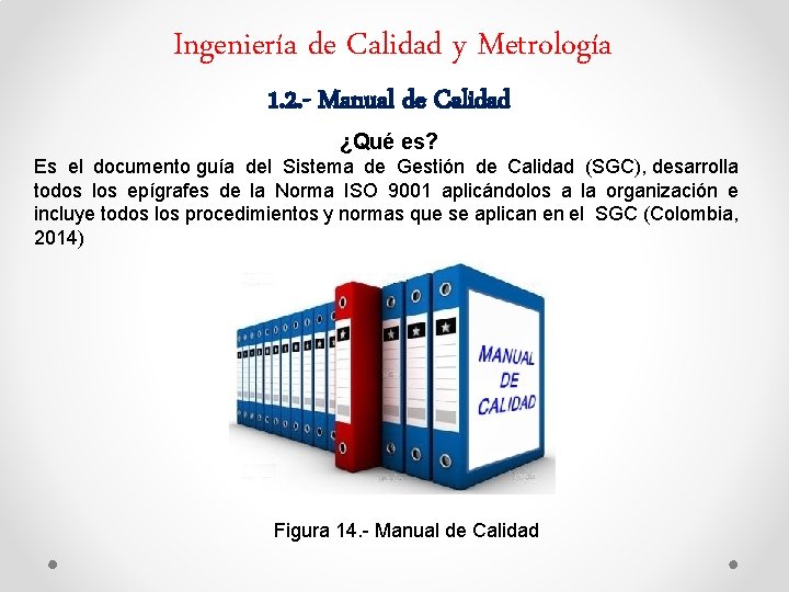 Ingeniería de Calidad y Metrología 1. 2. - Manual de Calidad ¿Qué es? Es