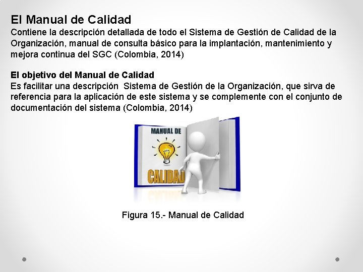 El Manual de Calidad Contiene la descripción detallada de todo el Sistema de Gestión