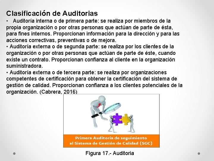 Clasificación de Auditorias • Auditoría interna o de primera parte: se realiza por miembros