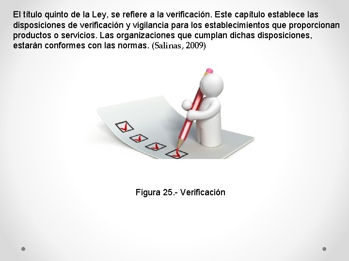 El título quinto de la Ley, se refiere a la verificación. Este capítulo establece