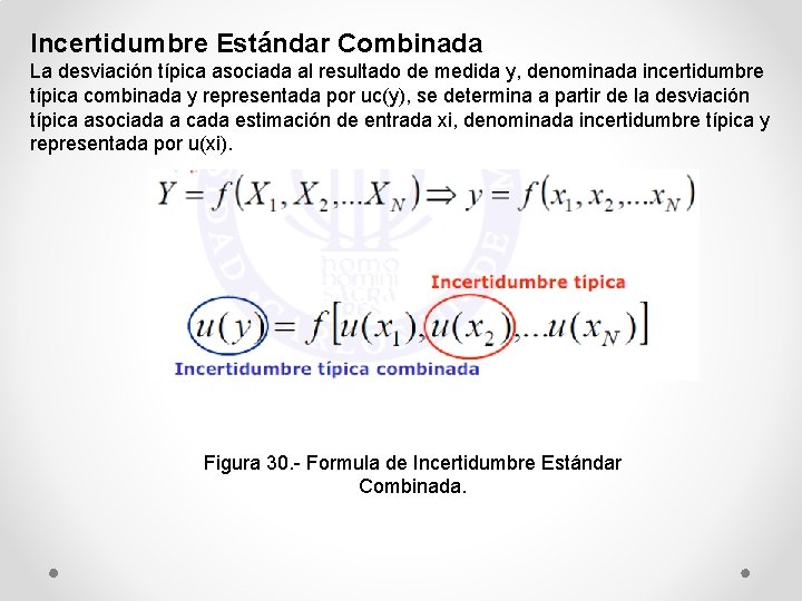 Incertidumbre Estándar Combinada La desviación típica asociada al resultado de medida y, denominada incertidumbre